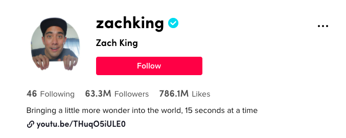 zach king profile on tiktok