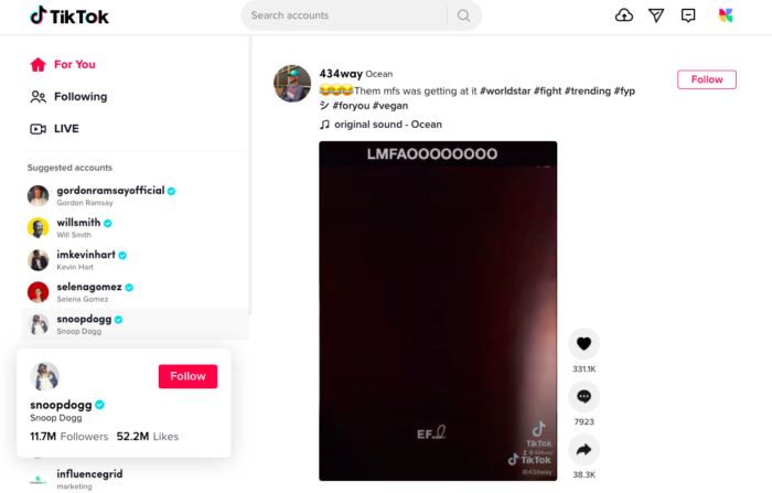 for you page example on tiktok