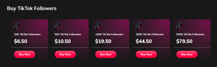 SocialPros buying TikTok followers page
